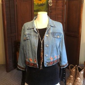 EUC Embroidered, cropped denim jacket by DCC.SizeL